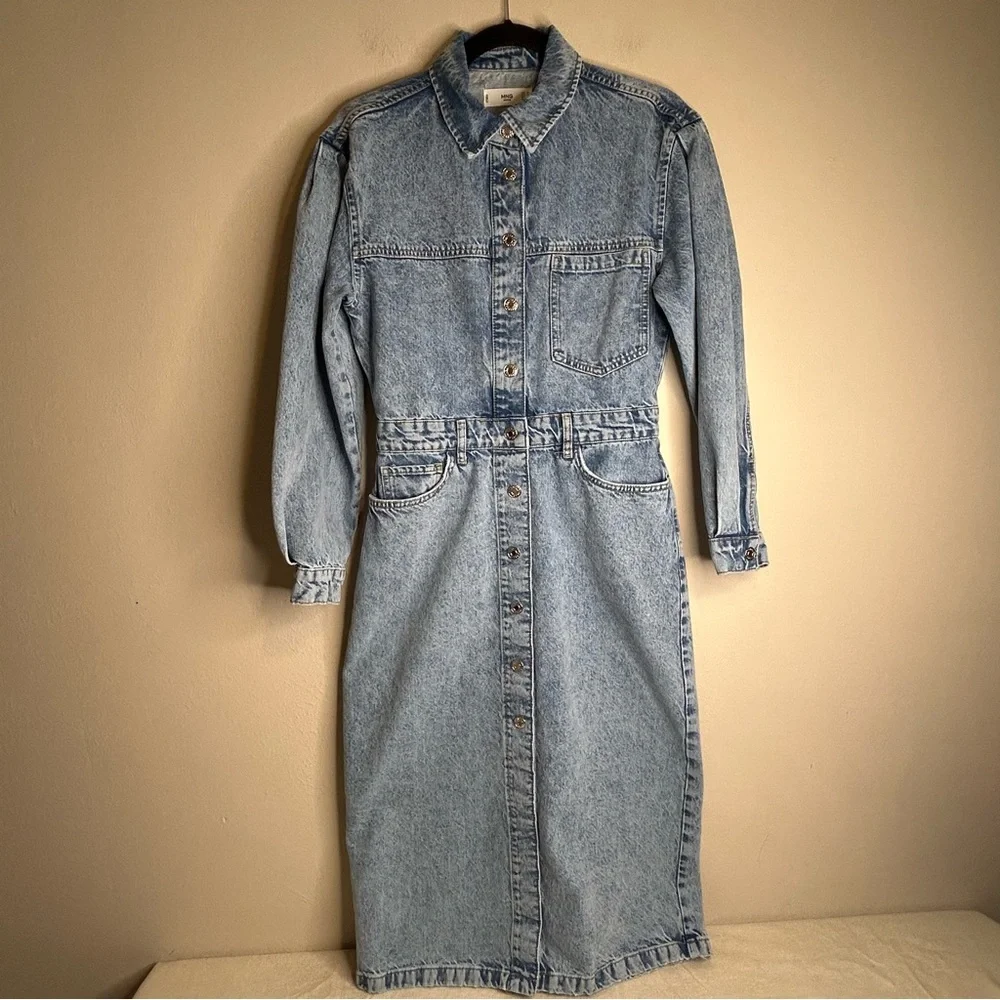 Mango Denim Shirt Dress Long Sleeve Midi Women’s Size 6 - Picture 2 of 11